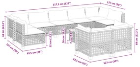 10 pcs conjunto sofás de jardim c/ almofadões vime PE cinzento
