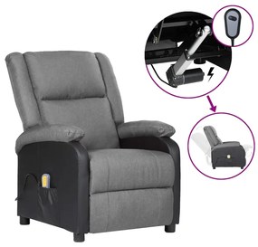 vidaXL Poltrona de massagens elétrica couro art./tecido cinza-claro