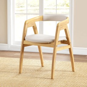 Cadeira de bambu com encosto curvo e almofada de assento estofada para sala de estar/jantar natural