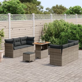 Conjunto de Sofás de Jardim vidaXL de 9 Peças com Almofadas Cinza Poli