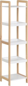 HOMCOM Estante em Bambu para Casa de Banho Estante Vertical 3 cestos + 2 prateleiras dim. 32L x 30l x 130H cm Bege Branco | Aosom Portugal