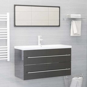 vidaXL 2 pcs conj. móveis casa de banho contraplacado cinza brilhante