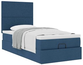Cama otomana com colchão 90x200 cm tecido azul
