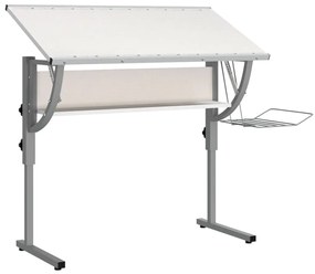 Secretária 110x53x(58-87) cm derivados madeira/aço branco/cinza