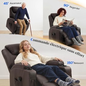 Poltrona elevatória elétrica 83 x 95 x 107 cm, poltrona relax elétrica, apoio para os pés, encosto reclinável, porta USB, castanho
