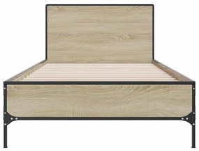 Estrutura de cama derivados de madeira e metal carvalho sonoma