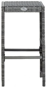 7 pcs conjunto bar para jardim c/ almofadões vime PE cinzento