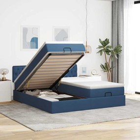 Estrutura de cama otomana com colchões 200x200cm tecido azul