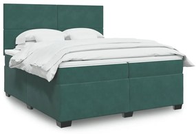 Cama com molas/colchão 200x200 cm veludo verde-escuro