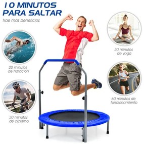 Mini Trampolim Dobrável 101 cm de Treino Fitness para Adultos e Crianças com Pega Ajustável em Altura Azul