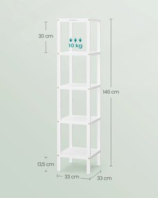 Estante estreita com 5 níveis 33 x 33 x 146 cm branco