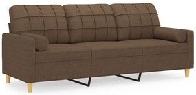 Sofá 3 lugares + almofadas decorativas 180 cm tecido castanho