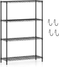 Estante metálica ajustável 91 x 35 x 138,5 cm de 4 níveis com grelha de arame com capacidade para 452 kg para casa, cozinha, garagem, escritório Preta