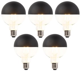 Conjunto de 5 E27 regulável LED lâmpada de filamento espelho G95 preto 550lm 2700K