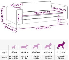 Cama para cães com extensão 100x50x30 cm veludo azul