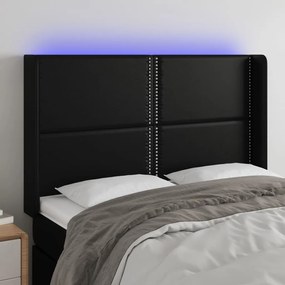 Cabeceira cama c/ LED couro artificial 147x16x118/128 cm preto