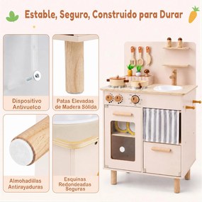 Cozinha Infantil de Brinquedo, 54 x 30,5 x 80,5 cm, Arrumação Integrada, Bege