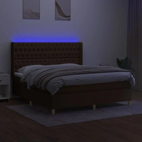 Cama box spring c/ colchão/LED 160x200cm tecido castanho-escuro