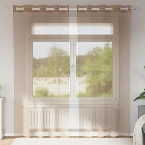 vidaXL Cortinas de voile com ilhós 2 pcs castanho-claro