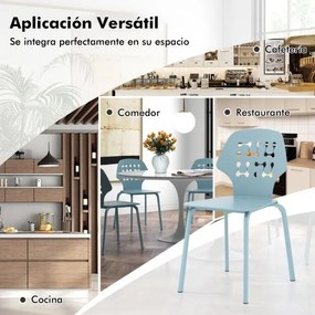 Conjunto de 4 cadeiras de jantar modernas em meta com costas ocas e pernas em metal Cadeira de hóspedes sem braços Azul