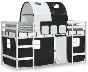 Cama alta criança c/ túnel 90x190 cm pinho maciço branco/preto