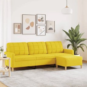 vidaXL Sofá de 3 lugares com apoio de pés 210 cm tecido amarelo-claro