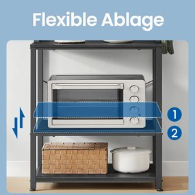 Estante de cozinha com 6 prateleiras e 6 ganchos 40 x 60 x 167 cm cinza antracite + preto