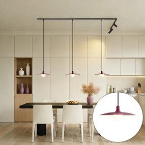 Sistema de iluminação de trilho moderno preto com 2 focos e 3 candeeiros suspensos roxos monofásicos - Slimline Uzzy Panzi