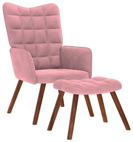 vidaXL Cadeira de descanso com banco veludo rosa