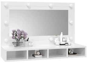 Armário espelhado com LED 90x31,5x62 cm branco brilhante