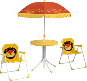 Outsunny Conjunto Mesa Cadeiras Infantil Exterior 2 Cadeiras Dobráveis Mesa Crianças Atividades ao Ar Livre Amarelo Castanho | Aosom Portugal