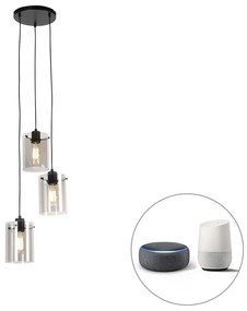 LED Candeeiro de suspensão inteligente preto com vidro fumê incl. 3 Wifi ST64 - Dome Design