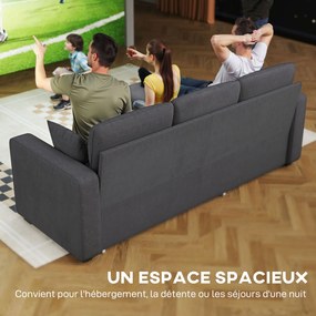 Sofá de canto convertível 205 x 135 x 76 cm em veludo canelado, sofá-cama de 3 lugares com arrumação oculta, almofadas, cinzento