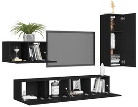 4 pcs conjunto de móveis de TV derivados de madeira preto