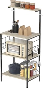 Armario de cozinha, suporte para micro-ondas, com painel em rede, 8 ganchos, 60 x 42 x 134,5 cm, carvalho