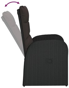 Cadeiras de jardim reclináveis 2pcs c/ almofadões vime PE preto