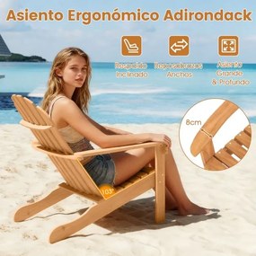 Cadeira Jardim Adirondack em madeira de acácia com assento inclinado e encosto alto ergonómico; ideal para varandas, jardins e piscinas natural