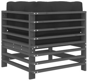 Sofás de canto com almofadões 2 pcs pinho maciço cinzento