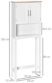 Armário sobre Sanita Armário Alto para Lavanderia com 2 Portas Prateleira Interior Ajustável e Prateleira de Armazenamento para Casa de Banho Carga Má