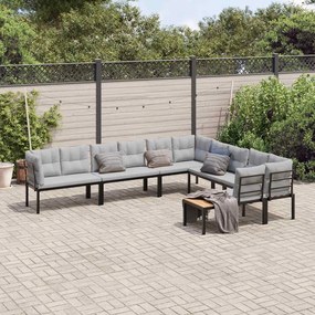 vidaXL 6 pcs sofás de jardim com almofadões aço revestido a pó preto
