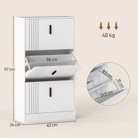 Sapateira com 3 portas 63 x 24 x 117 cm, com capacidade para 18 pares, de madeira, , branca