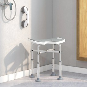 Banco de duche com assento, altura ajustável de 39 a 51,5 cm, barra de apoio com ventosas e patins com ventosas, cinzento