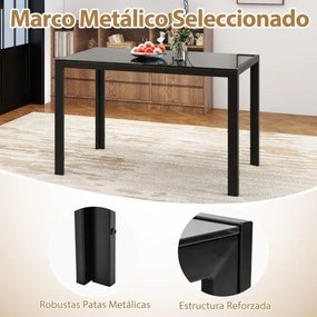 Mesa de jantar em vidro retangular 120 x 70 x 75 cm para 4 pessoas Mesa de cozinha com estrutura metálica Preto