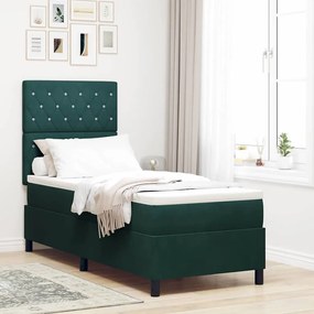 Cama Box Spring vidaXL com Colchão e LED Verde Escuro 80x200 cm Veludo