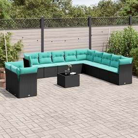 vidaXL 12 pcs conjunto de sofás de jardim com almofadões vime PE preto
