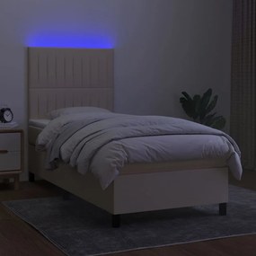 Cama box spring c/ colchão e LED 100x200 cm tecido cor creme