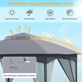 Pérgula jardim de 3 x 3 m com rede mosquiteira, com 4 sacos de areia e teto duplo, impermeável, estável, cinza.