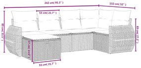 6 pcs conjunto de sofás p/ jardim com almofadões vime PE bege