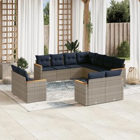 vidaXL 11 pcs conjunto sofás de jardim c/ almofadões vime PE cinzento