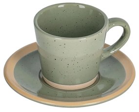 Kave Home - Chávena de café com pires Tilia cerâmica cor verde escuro